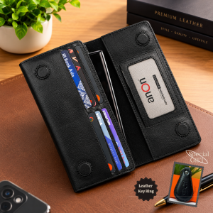 anOn Cow Leather Magnetic Wallet LW116- Black